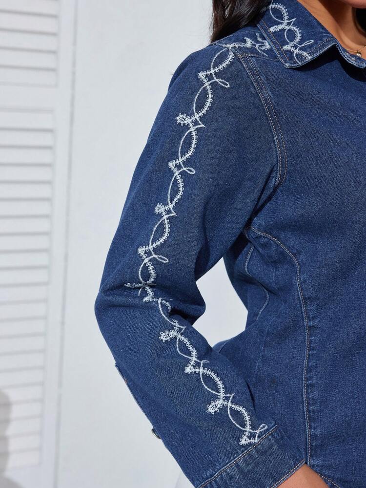 Women's Embroidered Denim Top Top