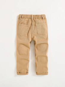 SHEIN Pantalones Vaqueros Con Letras Impresas De Dibujos Animados Para Niños - Caqui - Ver 2