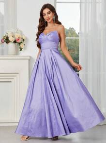 SHEIN Belle Strapless Dress With Bowknot Decoration On The Front, Large Hem, Back Tie, Special Color-Changing Material For Women's Evening Gown