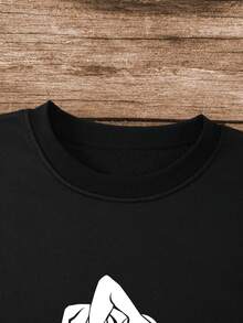 Sudadera Con Cuello Redondo Y Diseño De Silueta Para Hombres - Negro - Ver 3