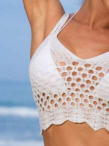 SHEIN Swim Top sin mangas descubierto de doble tirante tipo cubrecosturas para mujer, ideal para festivales de música de verano