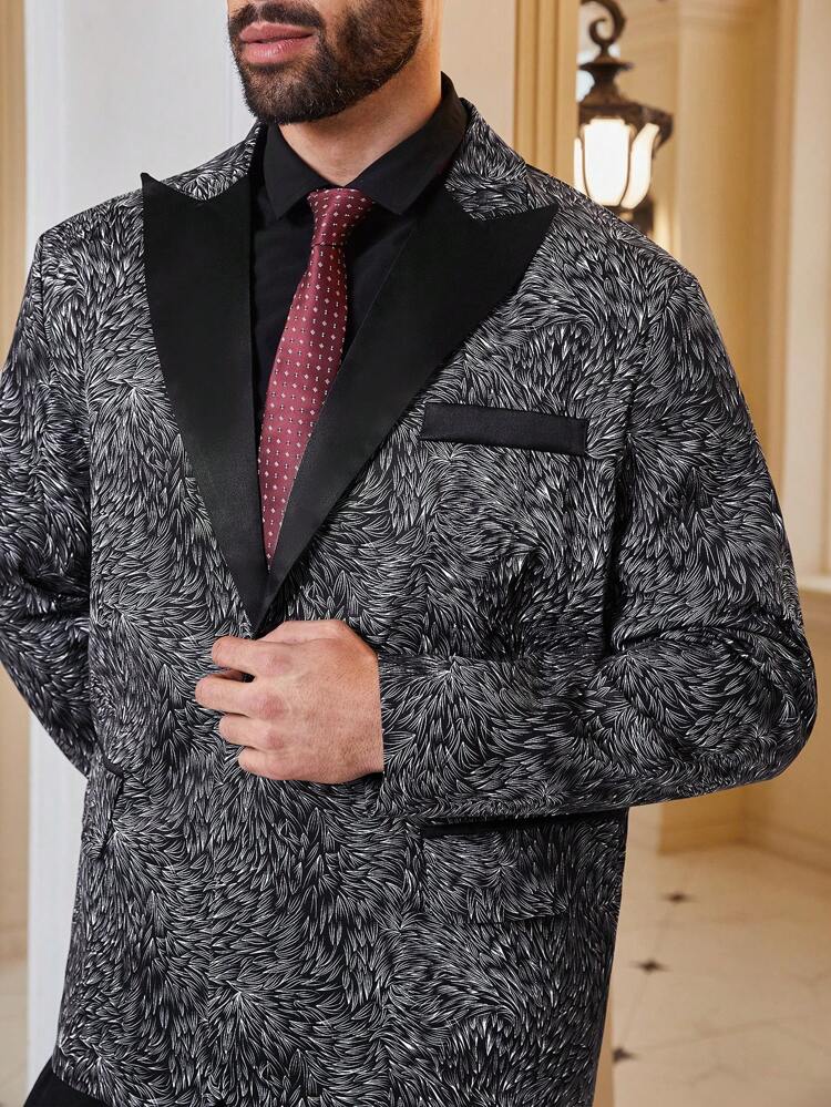 Men Plus Full Print Suit With Shawl Collar