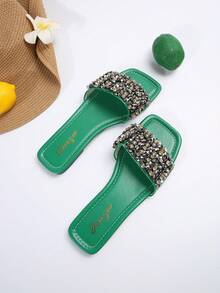 2024 Phong cách mới Của phụ nữ Dép xăng đan , Đúng mốt & Linh hoạt Dép phẳng Đối với bờ biển - màu xanh lá - Xem 4