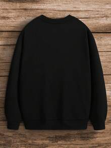 Sudadera Con Cuello Redondo Y Diseño De Silueta Para Hombres - Negro - Ver 2