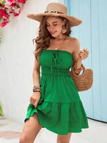 SHEIN VCAY Women's Strapless Holiday Summer Beach Women Dress