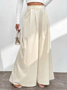 SHEIN Privé 純色寬腳褲 - 杏色 - 查看 6