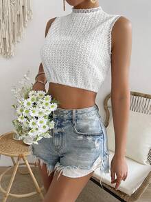 Chiquease Của phụ nữ Quần skinny Ren Áo không tay - trắng - Xem 3