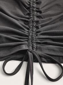 SHEIN Unity 女士单肩不对称下摆上衣和抽绳侧裙套装 - 灰色 - 查看 4