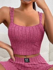 SHEIN EZwear 夏季實色短款針織背心上衣 - 玫紅色 - 查看 6