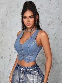 SHEIN SXY Women's Sleeveless Denim Jacket - Light Wash - View 1