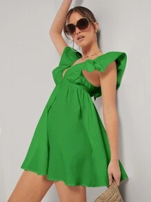 SHEIN Unity Flounce Sleeves & A-Line Hem Dress - Green - View 5