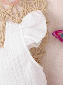 Abito Plissettato Colorato Con Maniche A Pipistrello A Volant Per Bambine, Chiusura Con Zip, Design Semplice, Asciugatura Rapida, Comodo, Per Primavera Ed Estate