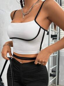SHEIN PETITE Women'S Color Block Striped Camisole Top - Black and White - View 3