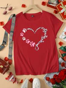 Calvaya 情人節豹紋心形加大尺碼女性寬鬆t恤 - 紅色 - 查看 3
