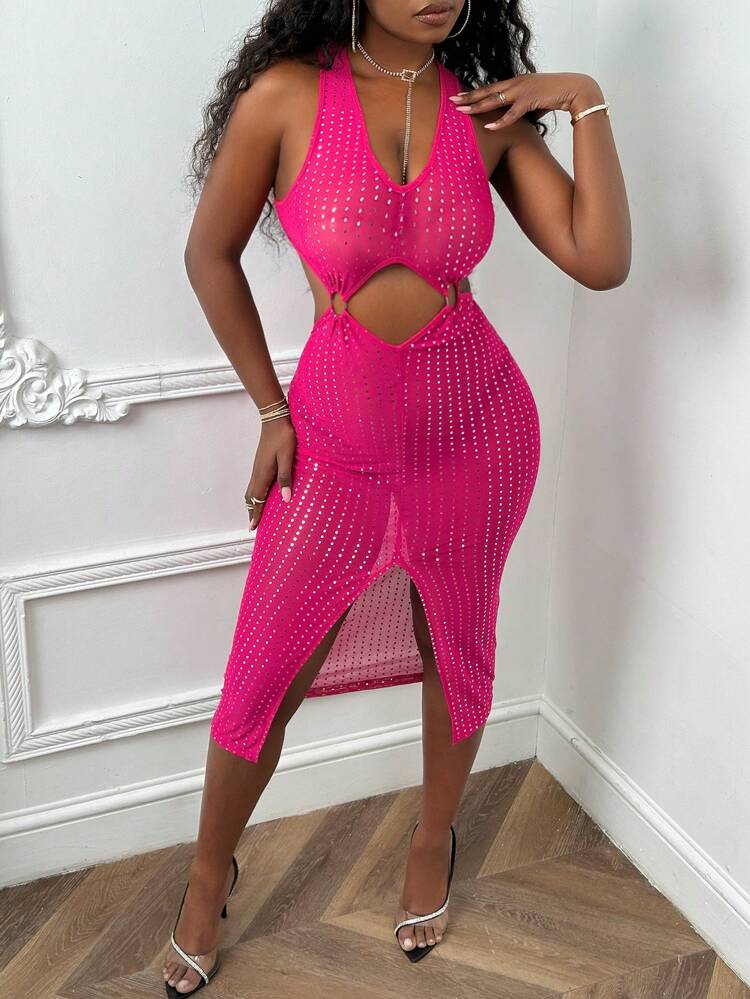 Women's Glittery Cut-Out Bodycon Dress