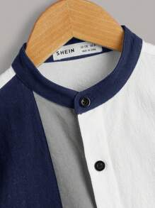 SHEIN 適合青少年男孩穿著的舒適色塊休閒襯衫 - 藏蓝色 - 查看 4