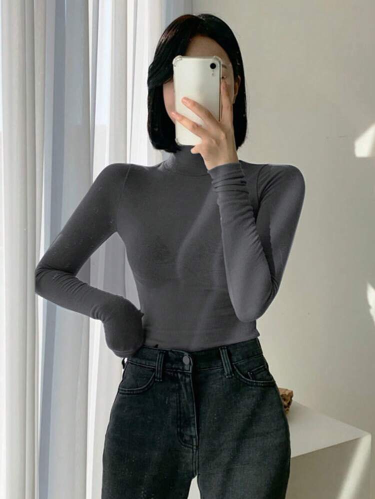 Women's Stand Collar Long Sleeve T-Shirt,Fall Women Clothes Turtleneck Women