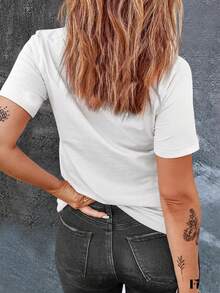 SHEIN LUNE Women's Animal Print Short Sleeve T-Shirt - Multicolor - View 2