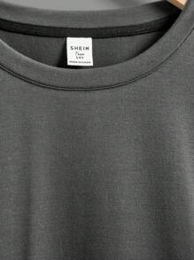 Camiseta con diseño de bloque de color y aplicación de letra para adolescentes varones, adecuada para uso casual y de viaje - Gris - Ver 5