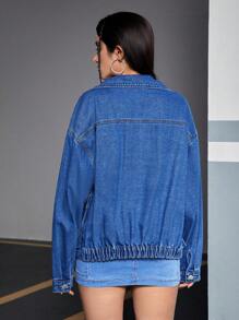 SHEIN EZwear Women's Loose Fit Denim Jacket With Drop Shoulder - Dark Wash - View 2