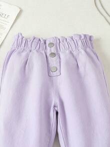 寶寶女孩休閒錐形牛仔褲，帶褶邊腰帶 - 淡紫色 - 查看 4