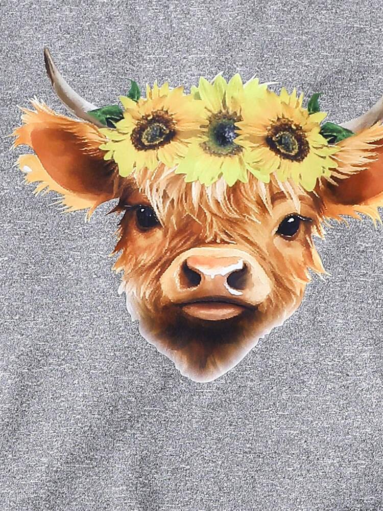 Toddler Girls' Sunflower Pattern T-Shirt And Denim Overall Set For Holiday