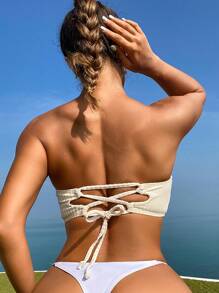 SHEIN Swim Women's Strapless Bikini Top Beach Tops - Apricot - View 2