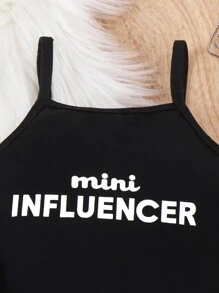 SHEIN Young Girl Spring/Fall Everyday Denim Effect Jacket And Casual Simple Sleeveless Jumpsuit Set - Black - View 6