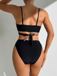 Women's Leopard Print Splice Bikini Set Carnival Summer Beach - Multicolor - View 2