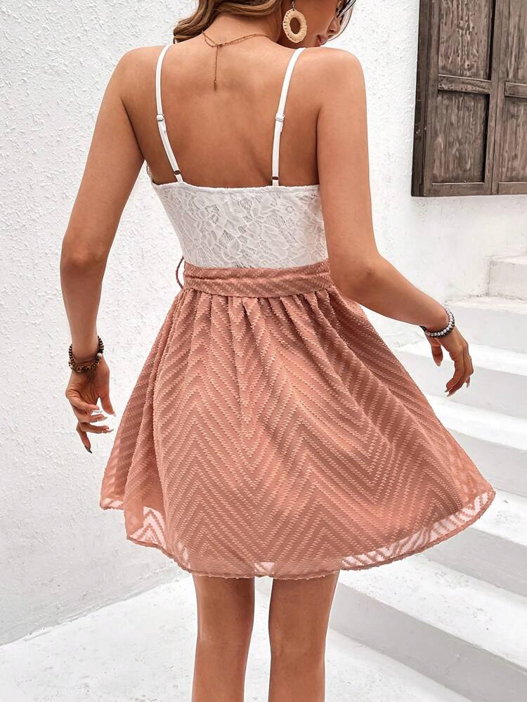 Ladies' Colorblock Lace Splicing Cami Dress Christmas Summer Casual