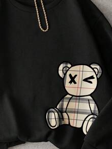 SHEIN LUNE Women's Cartoon Pattern Long Sleeve Sweatshirt - Black - View 4