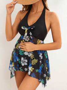 SHEIN Summer Pregnant Women's Flower Print Patchwork Bikini Set Carnival - Multicolor - View 5