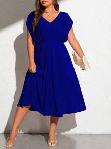 SHEIN Frenchy Plus Size Women's V-Neck Batwing Sleeve Dress