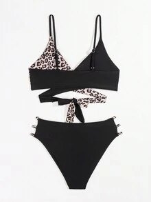Women's Leopard Print Splice Bikini Set Carnival Summer Beach - Multicolor - View 5