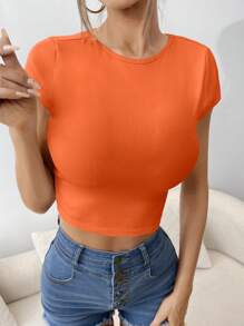 SHEIN Essnce Corsage Court Sexy À Manches Courtes Avec Dos Ouvert - Orange - Voir 2