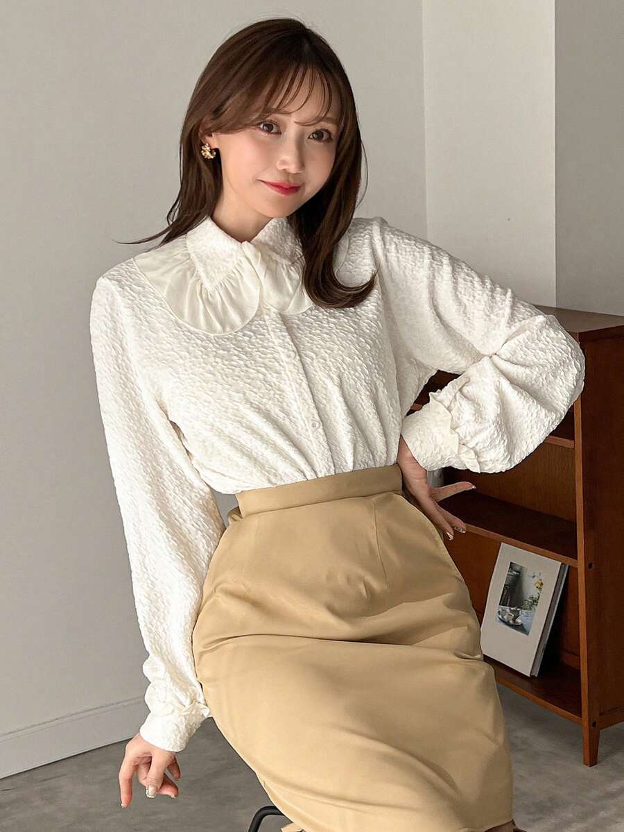 FRIFUL 女款長袖提花襯衫 - 白色 - 查看 1