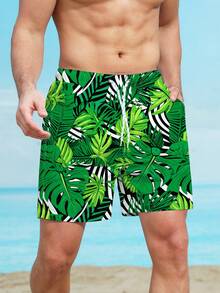 Manfinity Swimmode Bermudas De Playa Para Hombre Con Estampado Tropical Y Bolsillos Laterales - Blanco - Ver 6