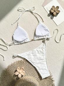 SHEIN Swim Summer Jacquard Pattern Halter Bikini Set