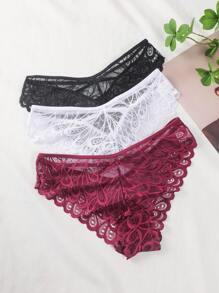 3 cái/bộ Của phụ nữ Màu thuần Ren Tam giác Quần lót không đường may - Nhiều màu - Xem 6