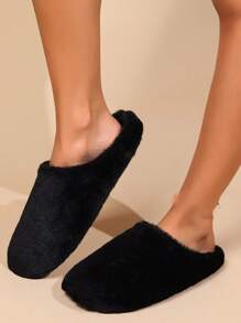 Men Winter Indoor Slippers, Soft Bottom Carpet Slippers, Non-Slip Warm Fluffy Slippers For Home,Furry Shoes - Black - View 3