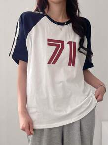 DAZY Women's Contrast Color Stitching Letter Print T-Shirt - White - View 5