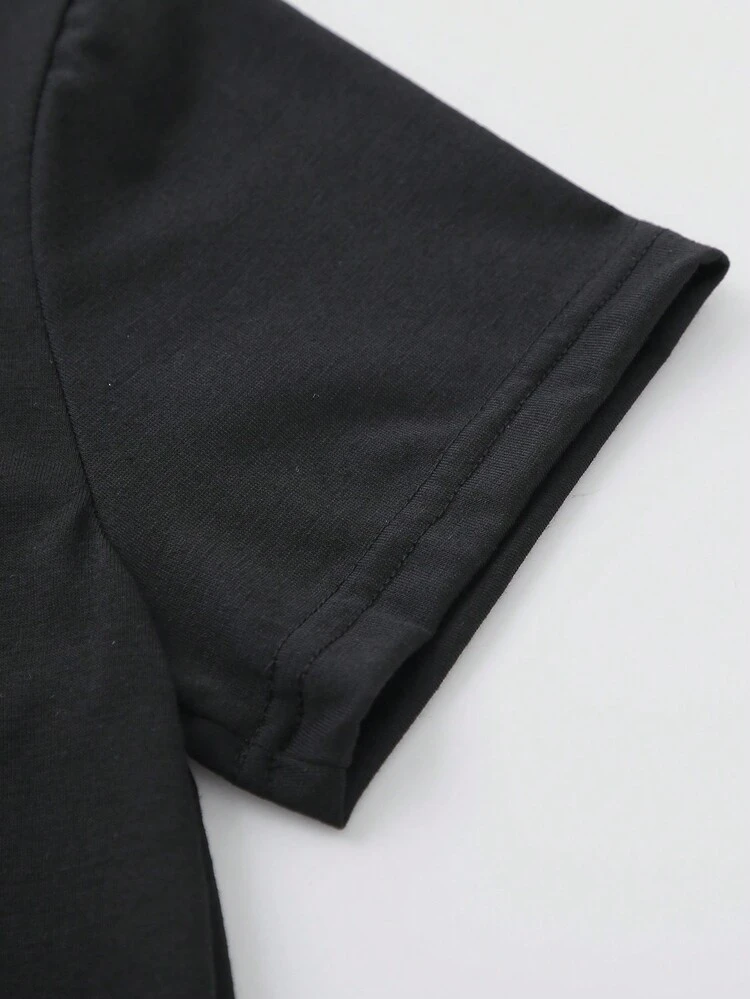 Men's Casual Round Neck Short Sleeve T-Shirt With New Year Slogan Print