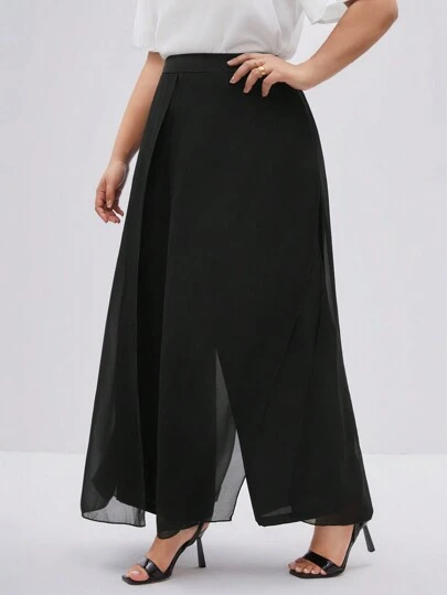 Maija Plus Storlek Kvinnors Genomskinlig Bred Ben Nät Byxor