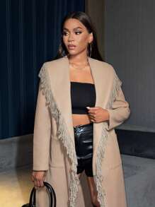 Zolique 女式流蘇飾斗篷披肩領羊毛夾克