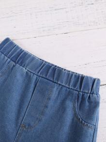 Baby Boy 2pcs/Set Stylish Spring/Summer Outfit, Color Block Short Sleeve Shirt And Washed Denim Shorts