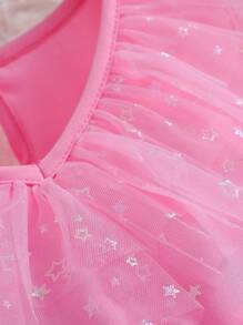 新款女孩無袖v領蕾絲公主裙,束腰帶設計 - 粉色 - 查看 6