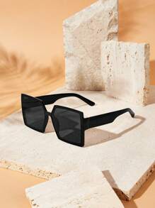 SHEIN VCAY Gafas De Sol Cuadradas Negras Extragrandes De Estilo Bohemio - Negro - Ver 4
