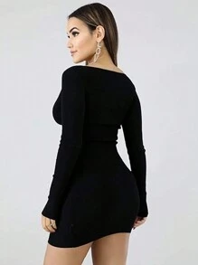 XLLAIS Women's Sexy Double Zipper Long Sleeve Jacket And Mini Skirt 2-Piece Set For Birthday Party - Black - View 2