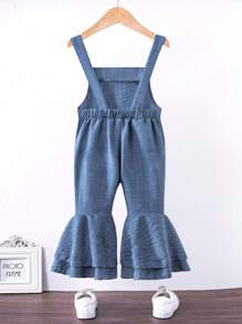 Baby Girl Blue Denim Effect Woven Casual & Stylish Holiday Jumpsuit For Spring & Summer - Multicolor - View 2