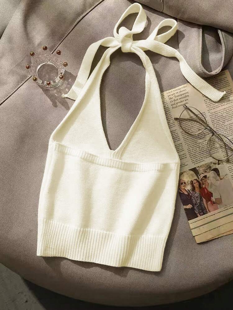 Plus Size Women's Halter Neck Knitted Top